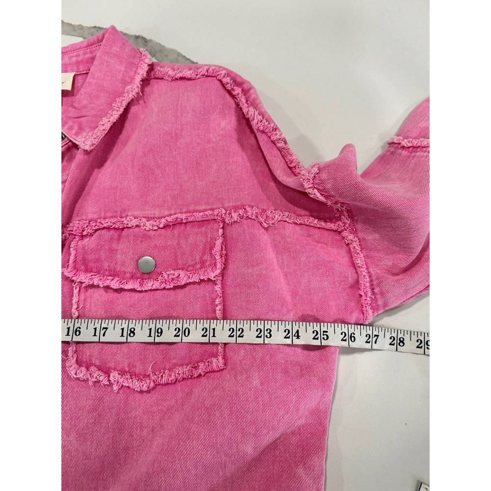 143 Story by Line Up Pink Rock & Roll Sequin Distressed Denim Shirt Jacket M View 5
